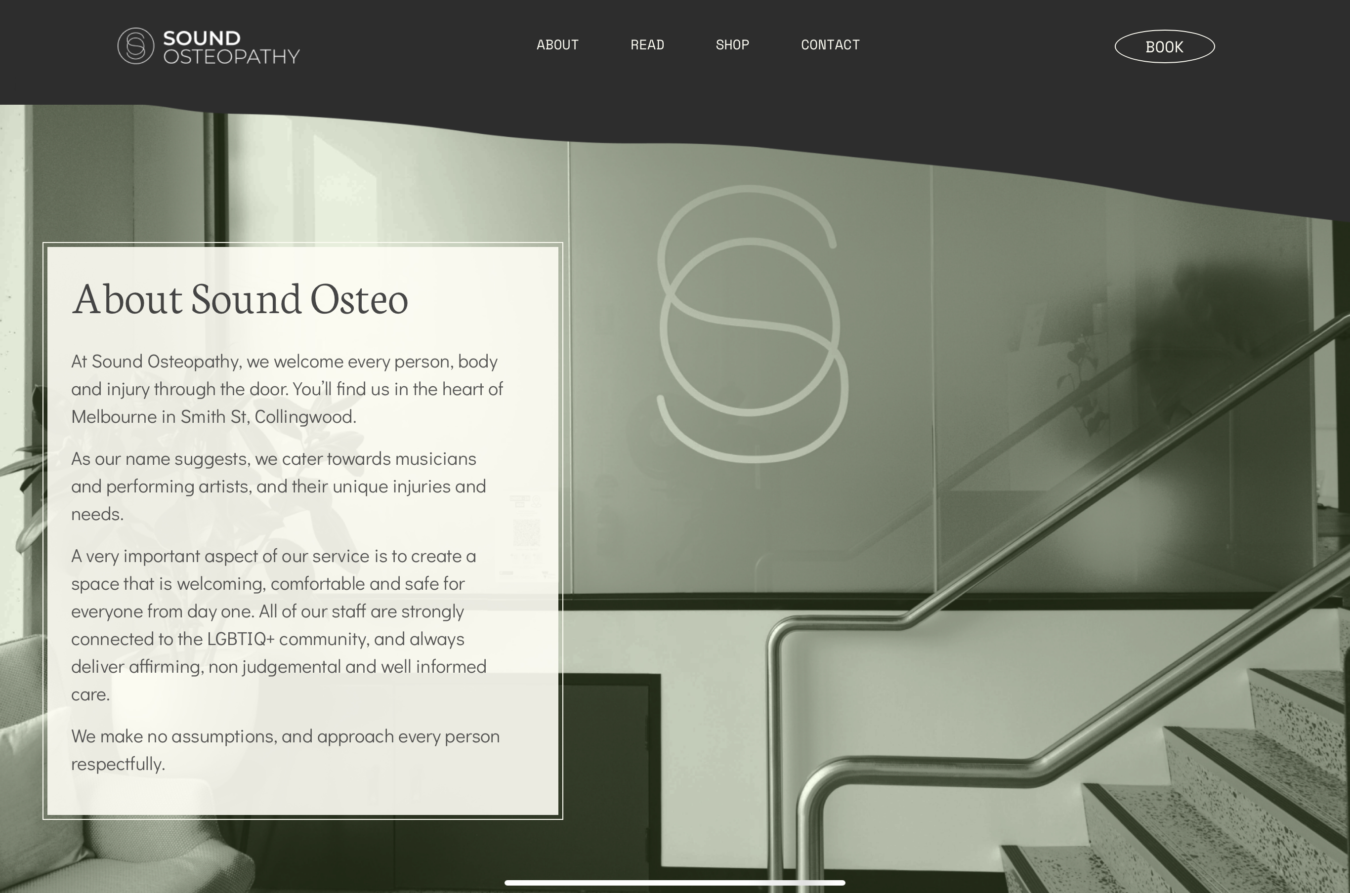 A screenshot of the Sound Osteo 'about' page