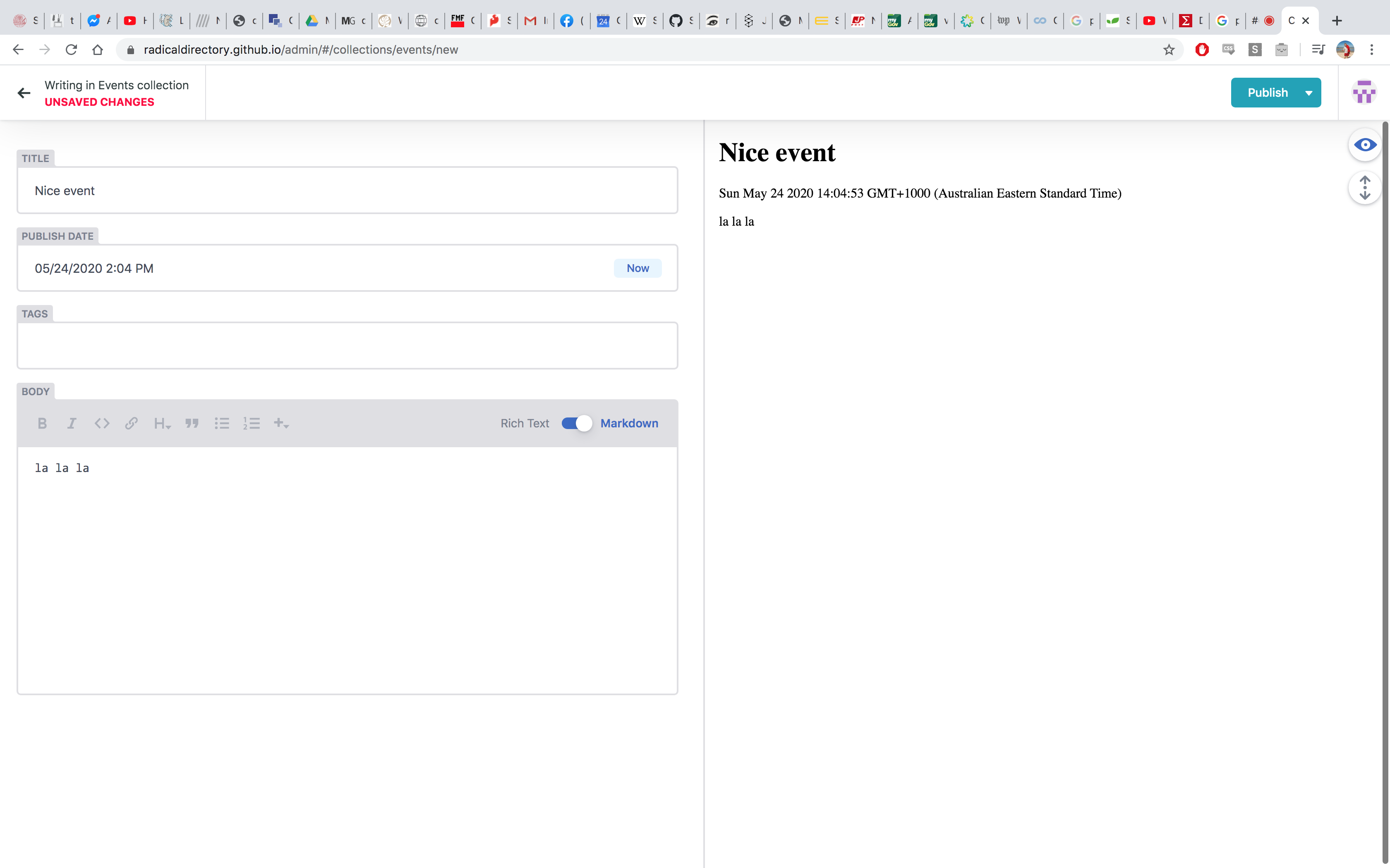 a screenshot of the Netlify CMS Create Post page